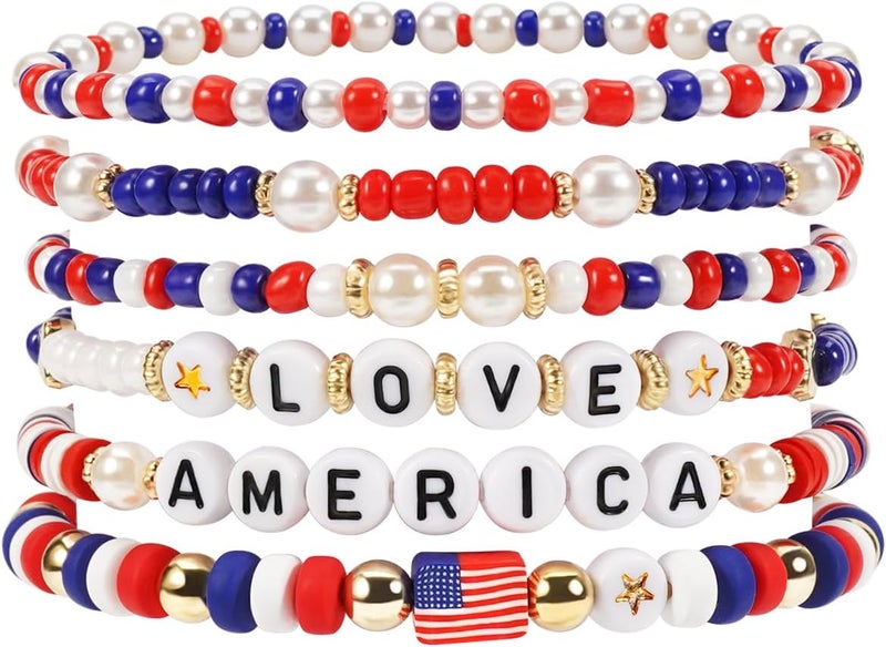 Briutn 4th of July Beaded Bracelets with American Flag Stars Charms USA Jewelry - Image 1